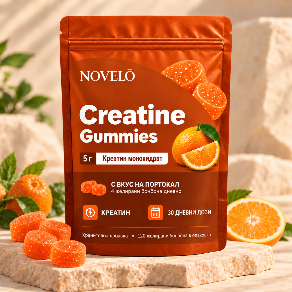 Novelo Creatine Gummies – Креатин монохидрат | Портокал